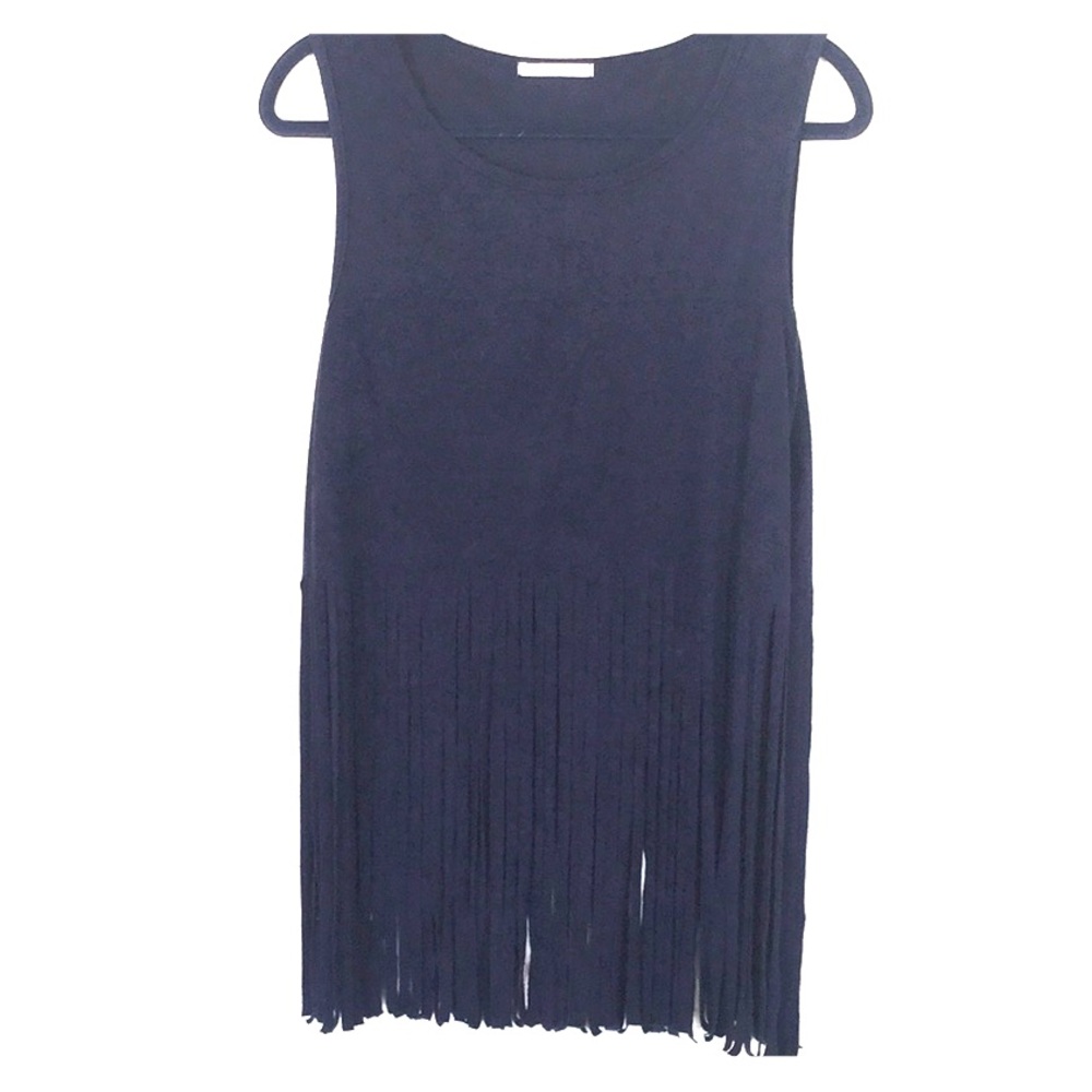 faux suede fringe crop